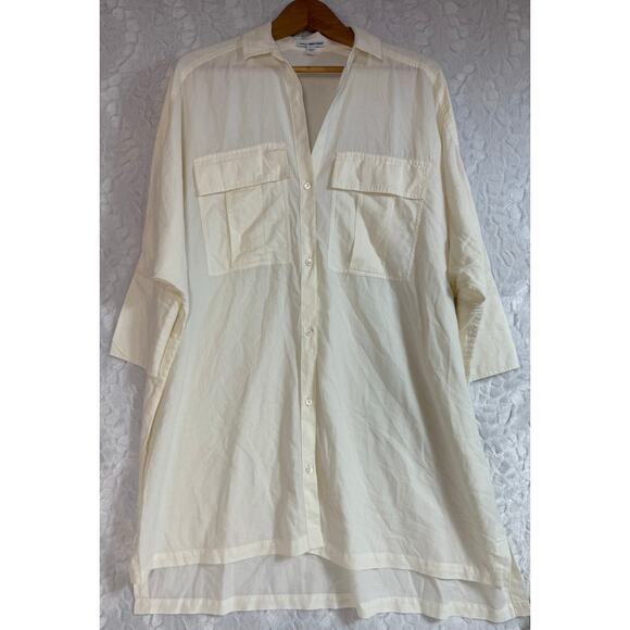 JAMES PERSE Pocket Shirt Dress Oversized Tunic Lagenlook Minimalist White Size 1 - Picture 1 of 15